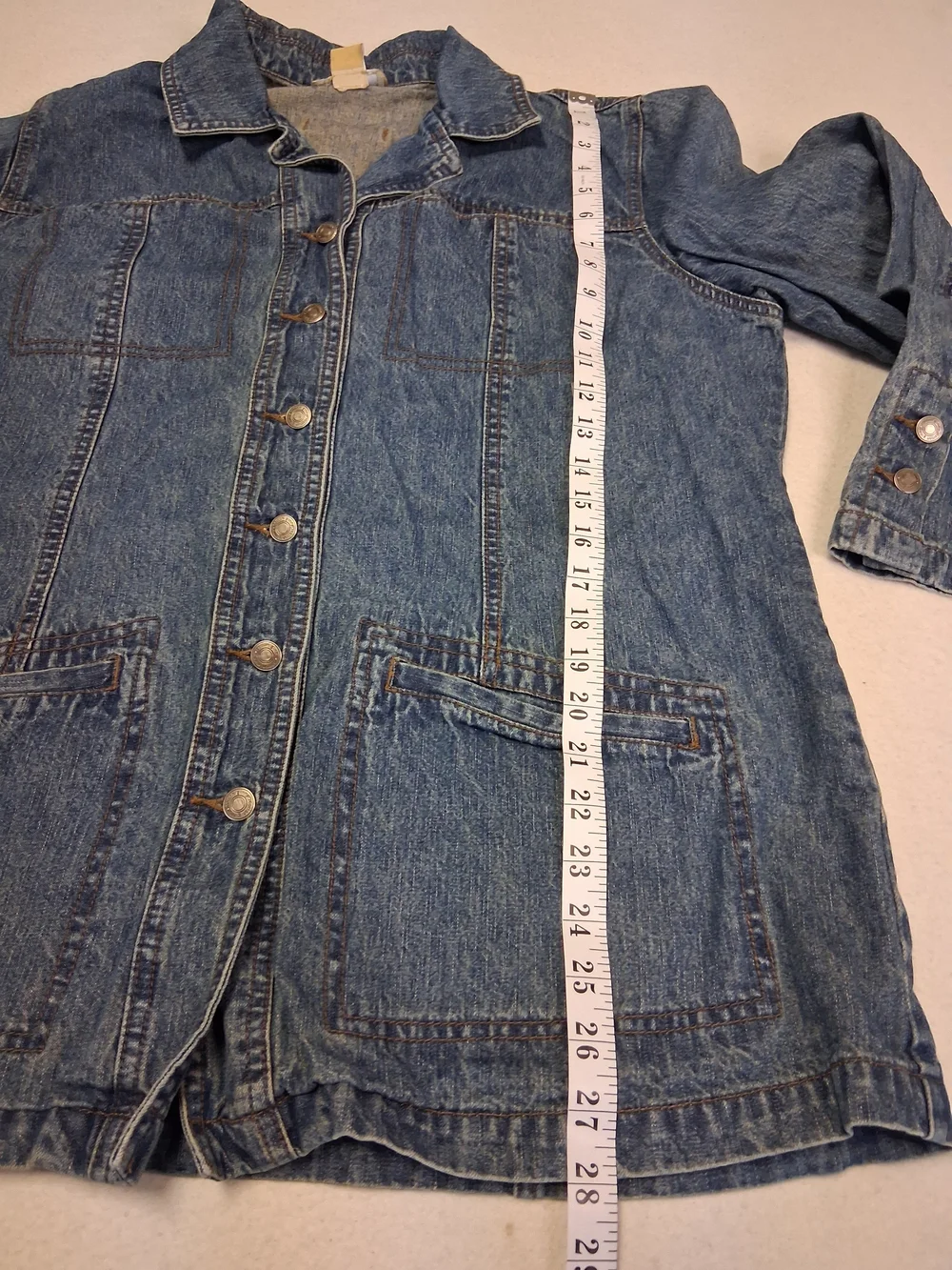 Women's Blue Denim Button-Front Jacket with Patch Pockets - Picture 10 of 13